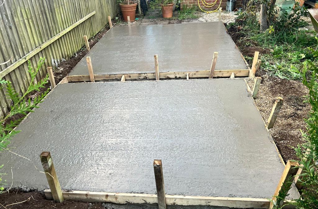 Dig out for new shed & greenhouse bases in bromham with York stone footpath